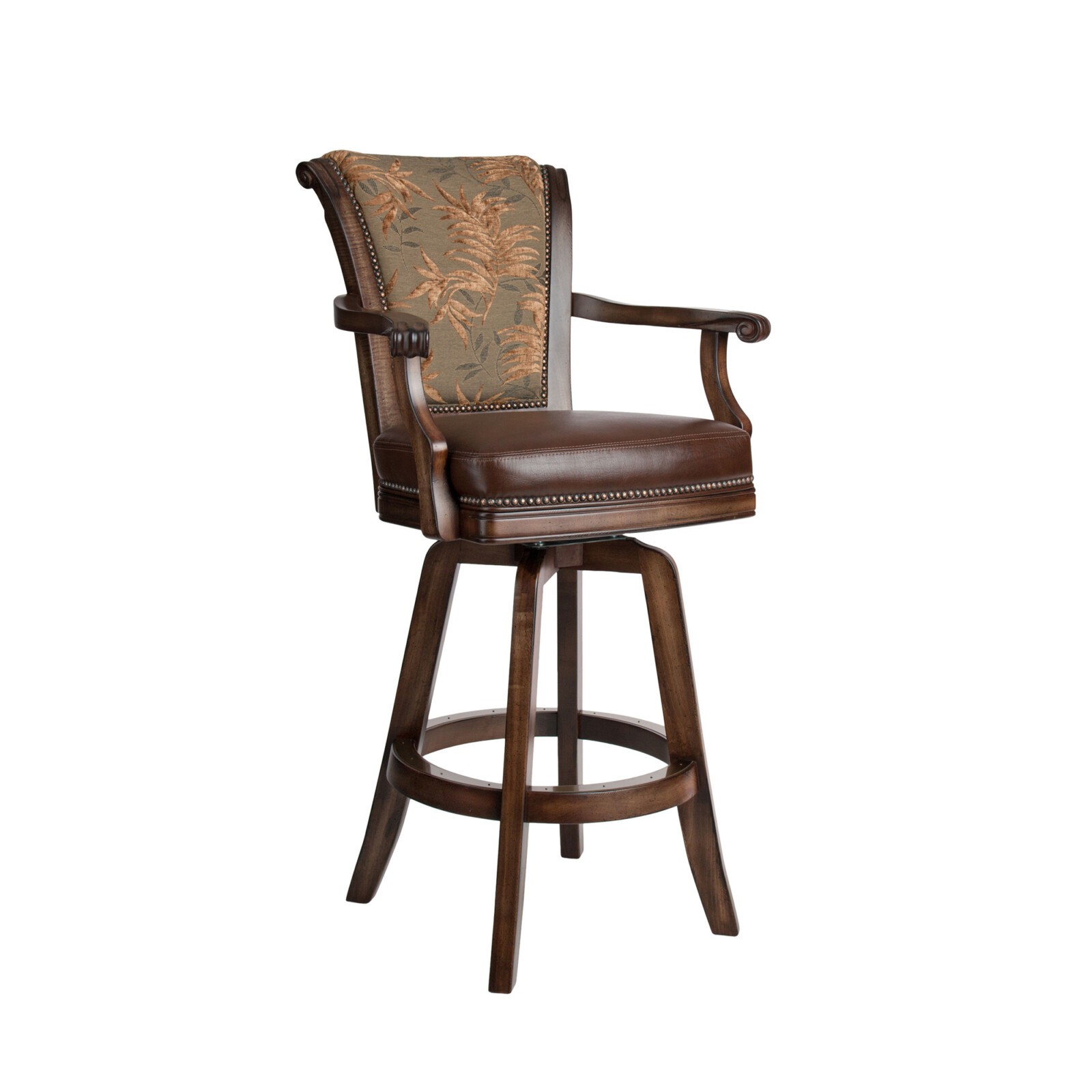 Shown In: Covering : Back Discontinued Seat: Guanaco Leather• Maple Wood Finish: Old English Distressed • Footplate Finish: Antique Brass Nail Head: Hammered Copper