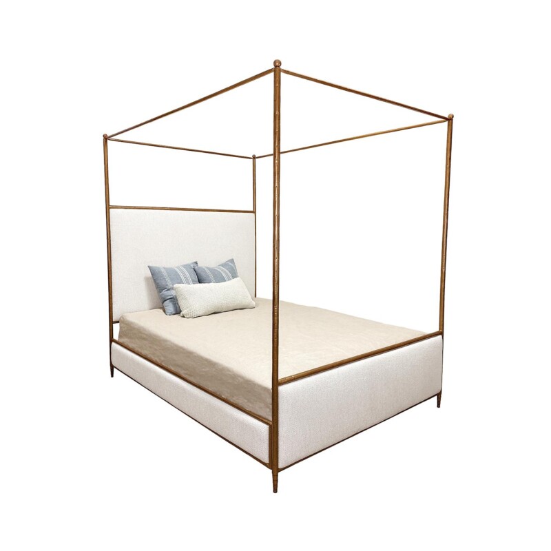 Wesley Allen Royce Hammered Iron Upholstered Canopy Bed