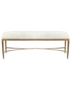 Royce Bench Shown in Hammered Brass Finish and Cloud White Fabric Front
