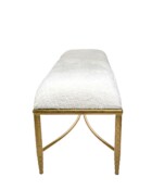 Royce Bench Shown in Hammered Brass Finish and Cloud White Fabric Side