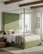 Lyanna Canopy shown in Brushed Champagne Finish with Posh Green Fabric lifestyle
