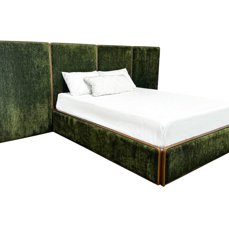 Wesley Allen River Upholstered Iron Headboard with Upholstered Surround Bed