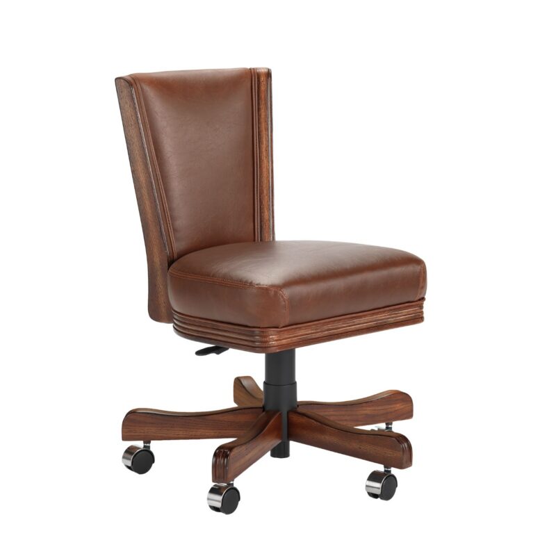 Darafeev 615 Oak Flexback Adjustable Swivel Game Chair with Casters, shown in Tobacco oak with stainless steel caster caps