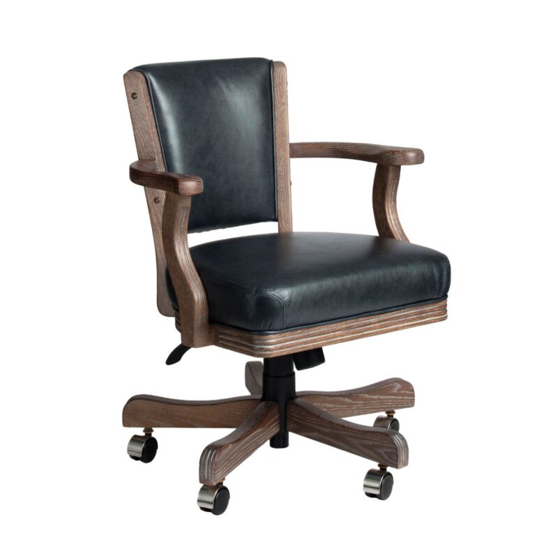 Darafeev 660 Oak Adjustable Swivel Game Chair with Arms and Casters, shown in Brunswick Merrimac oak with granite leather