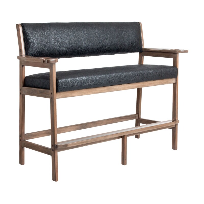 Darafeev 907 Maple Upholstered Billiard Spectator Bench with Arms, shown with black upholstery