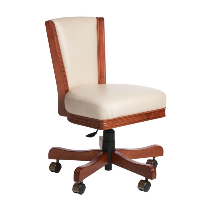 Darafeev 915 Maple Flexback Adjustable Swivel Game Chair with Casters, shown in Cinnamon Cherry maple with antique brass caster caps