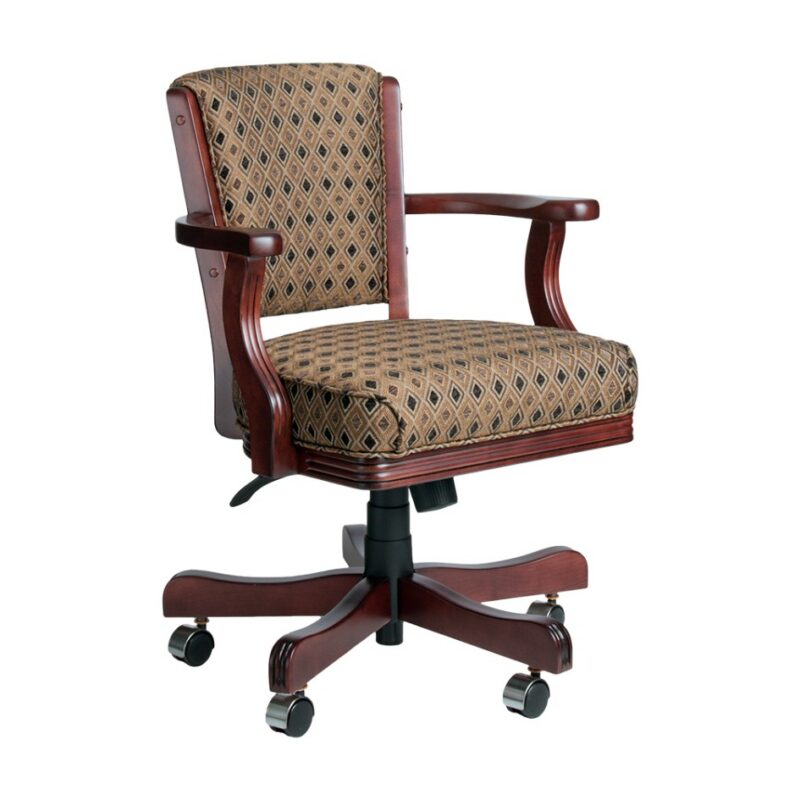 Darafeev 960 Maple Adjustable Swivel Game Chair with Arms and Casters, shown in Traditional Cherry maple with stainless steel caster caps