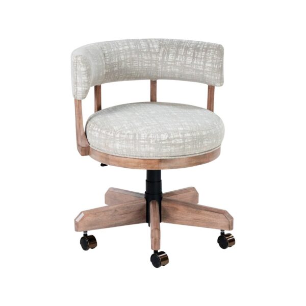 Darafeev Ace Maple Adjustable Swivel Vanity and Game Chair with Casters, shown in assorted maple finishes and upholstery