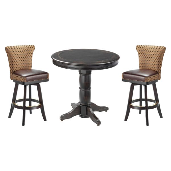 Darafeev Balboa pub table set: Balboa round convertible poker pub table with two Dara Flexback swivel bar stools