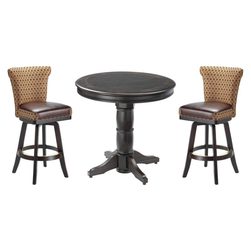 Darafeev Balboa pub table set: Balboa round convertible poker pub table with two Dara Flexback swivel bar stools
