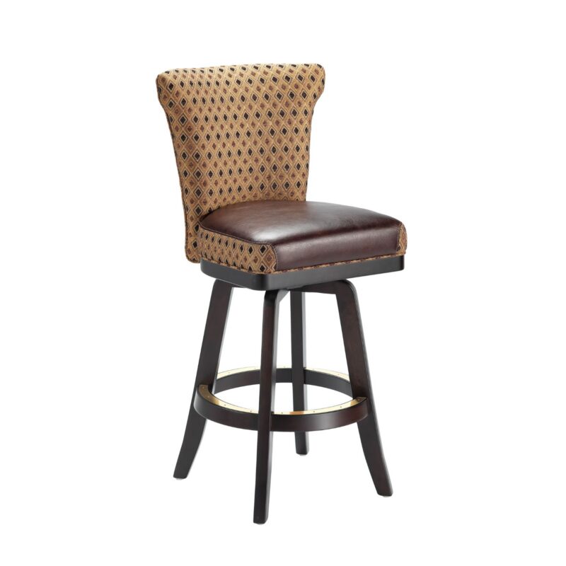 Darafeev Dara Maple Flexback Upholstered Swivel Bar Stool, shown in shown in Rustic Graphite maple with two-tone upholstery
