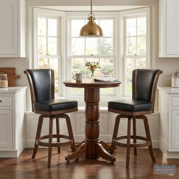Darafeev Del Mar round pub table with two Classic Flexback swivel bar stools in a kitchen breakfast nook
