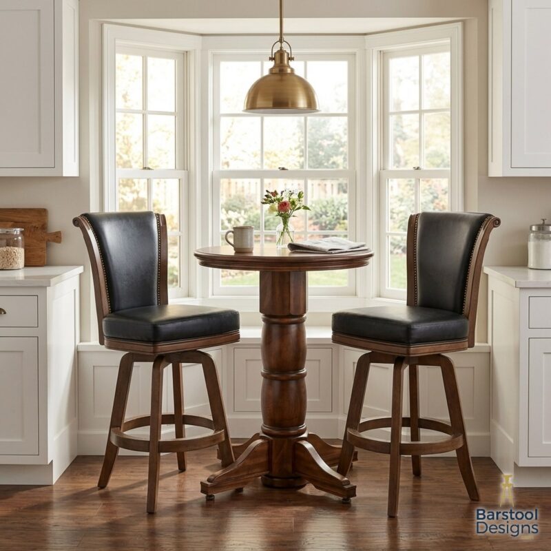 Darafeev Del Mar round pub table with two Classic Flexback swivel bar stools in a kitchen breakfast nook