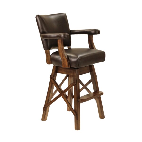 Darafeev El Dorado Maple Upholstered Swivel Bar Stool with Arms, shown in shown in Tobacco maple with chocolate leather
