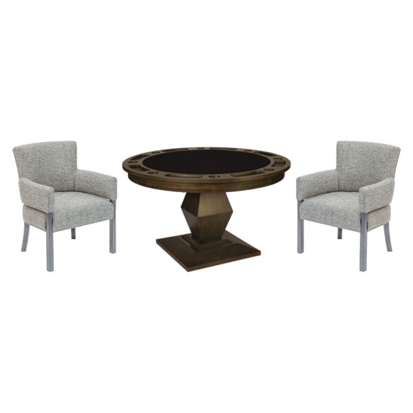 Darafeev Euclid set: round convertible poker dining table with Mod upholstered dining armchairs