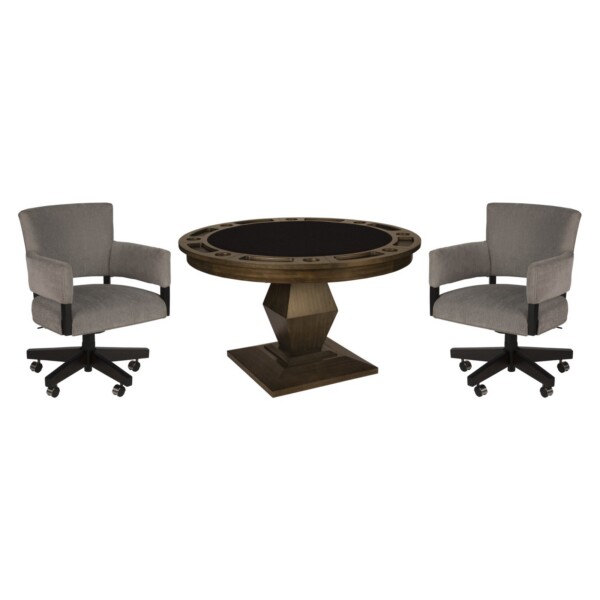 Darafeev Euclid set: round convertible poker dining table with Mod upholstered game chairs on casters