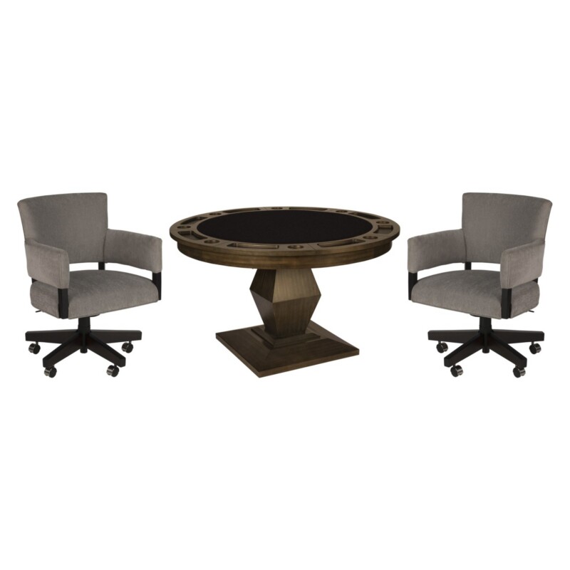 Darafeev Euclid set: round convertible poker dining table with Mod upholstered game chairs on casters