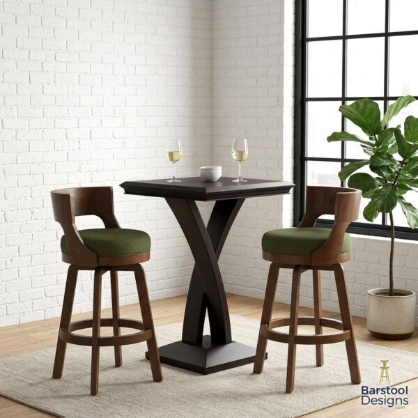 Darafeev Treviso pub table set with Treviso square bar-height table and two Gen low-back swivel bar stools in a modern loft
