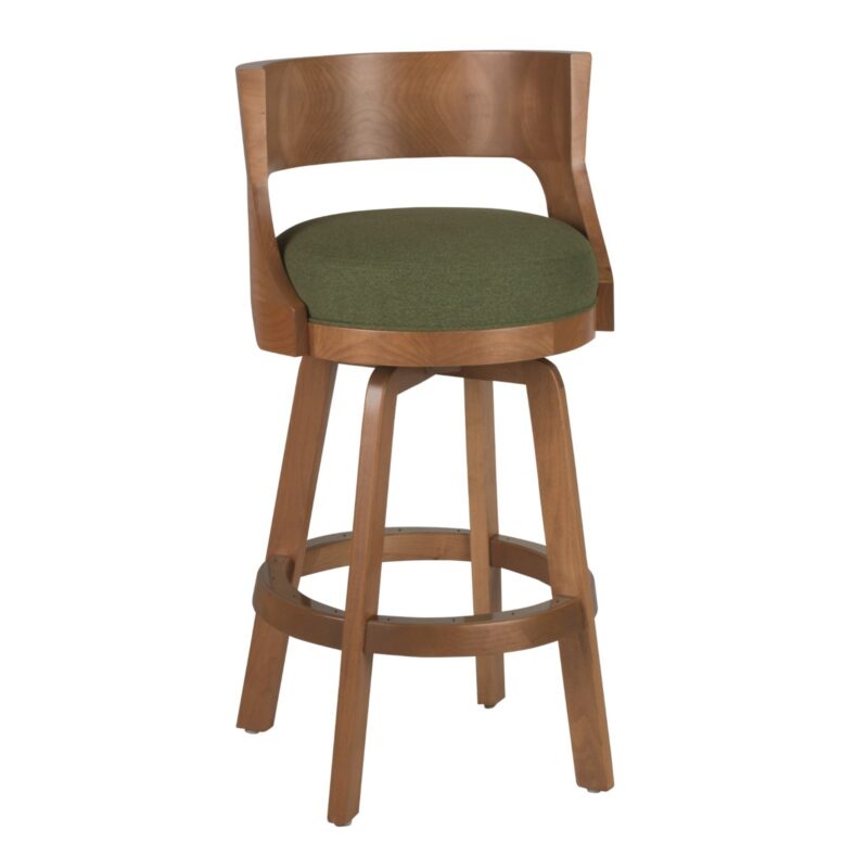 Darafeev Gen Maple Low-Back Swivel Bar Stool in Dune maple with green upholstered seat