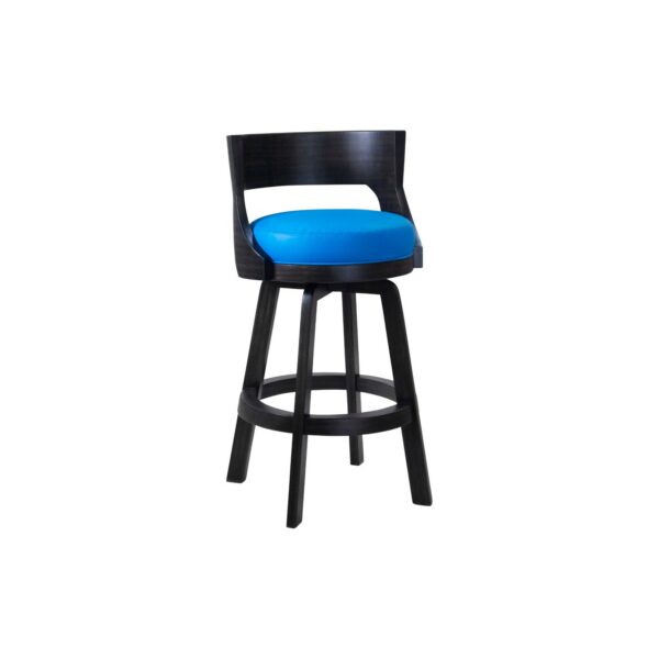 Darafeev Gen Maple Low-Back Swivel Bar Stool in Matte Charcoal maple with blue vinyl seat