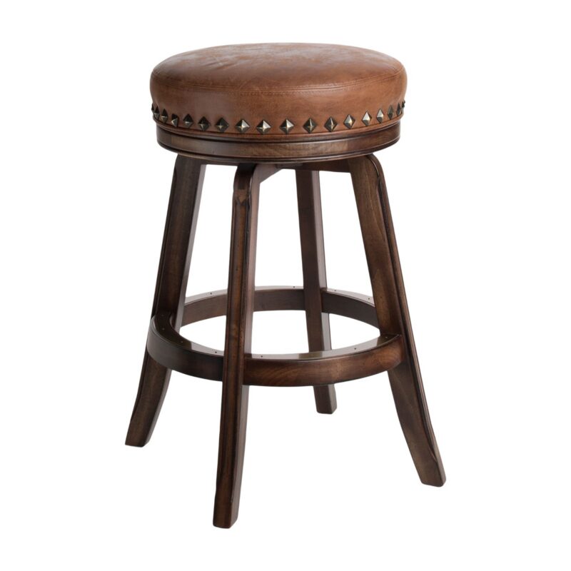 Darafeev Milano Maple Backless Swivel Bar Stool with Nailhead Trim, shown in Old English Maple Distressed with leather seat and nailhead trim