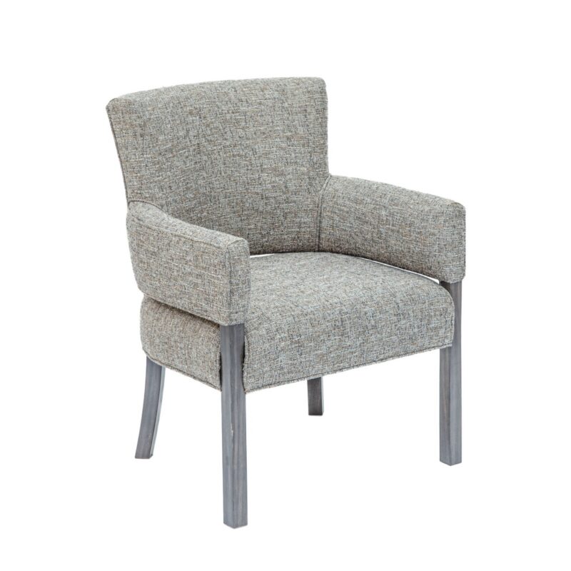 Darafeev Mod Maple Upholstered Dining Chair with Arms, shown in Gray Day maple with gray fabric