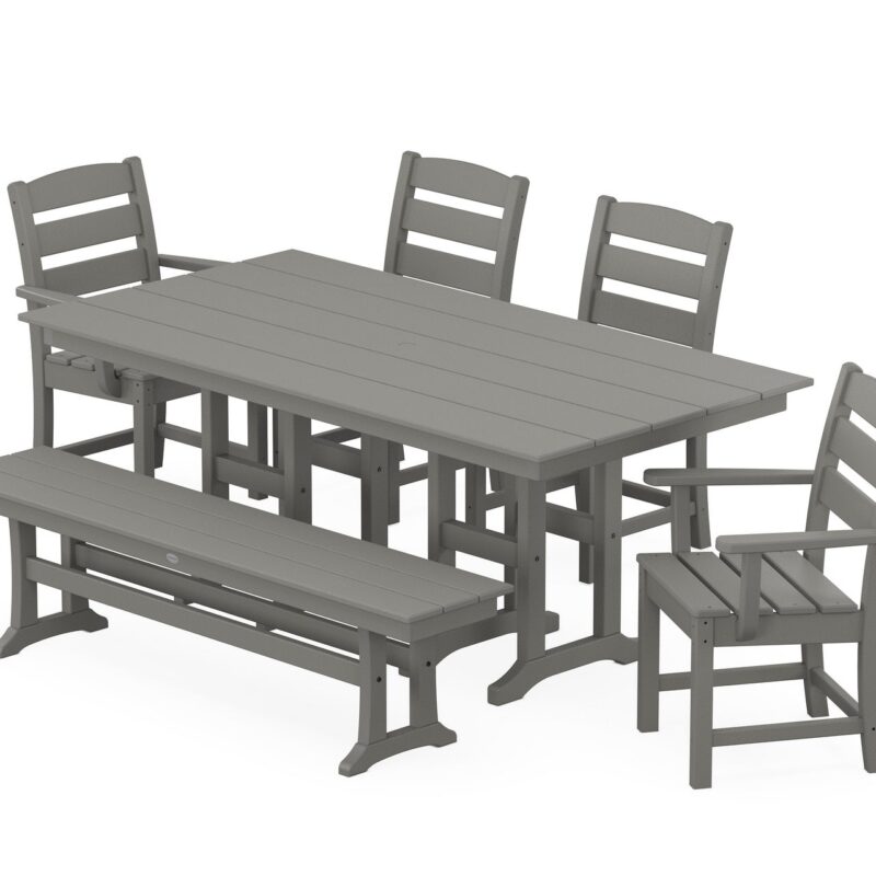 POLYWOOD Lakeside 6-Piece Farmhouse Dining Set with Bench