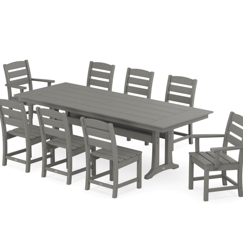 POLYWOOD Lakeside 9-Piece Farmhouse Dining Set with Trestle Legs