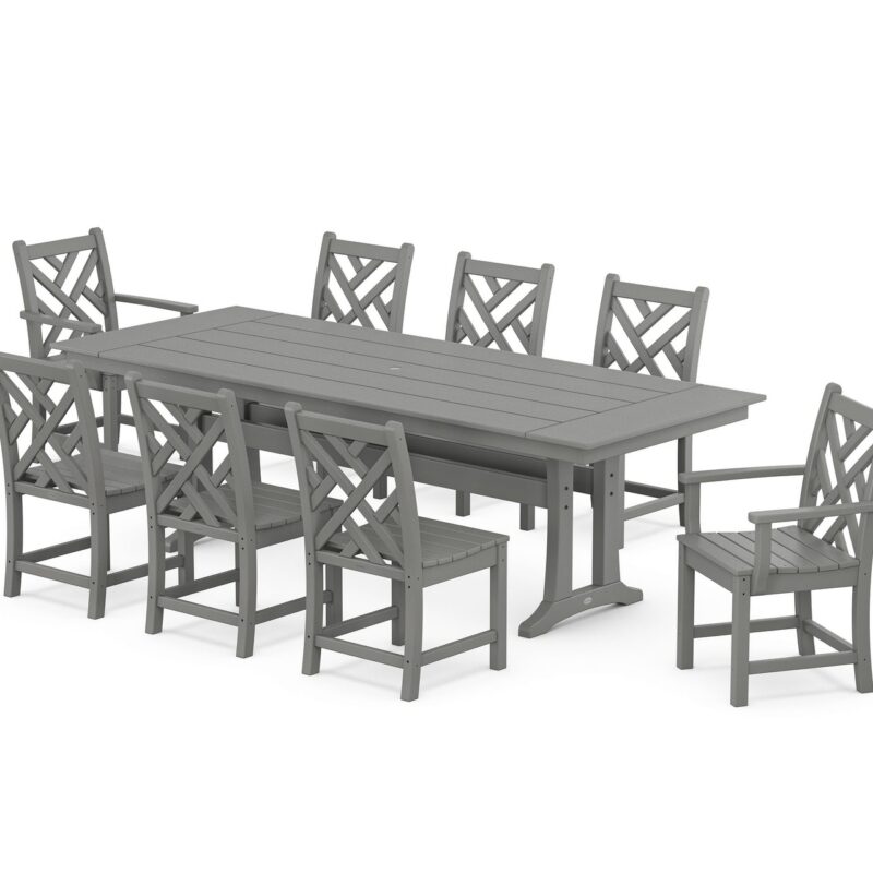 POLYWOOD Chippendale 9-Piece Farmhouse Dining Set with Trestle Legs
