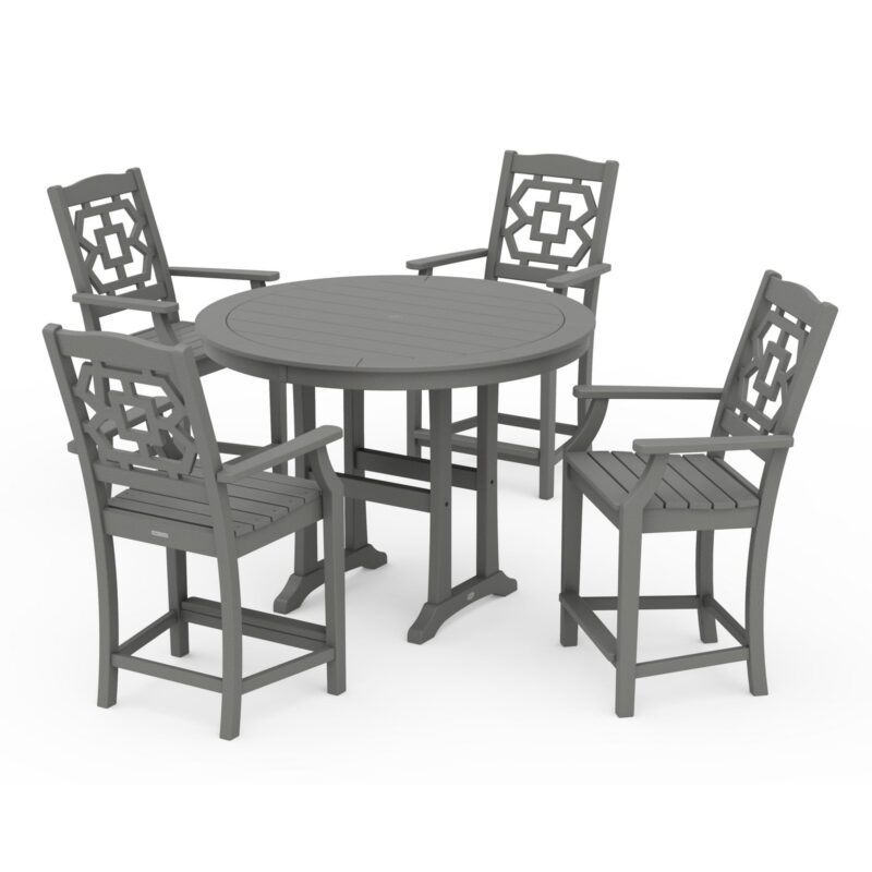 POLYWOOD Chinoiserie 5-Piece Round Counter Set