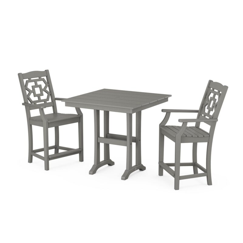 POLYWOOD Chinoiserie 3-Piece Farmhouse Counter Set with Trestle Legs