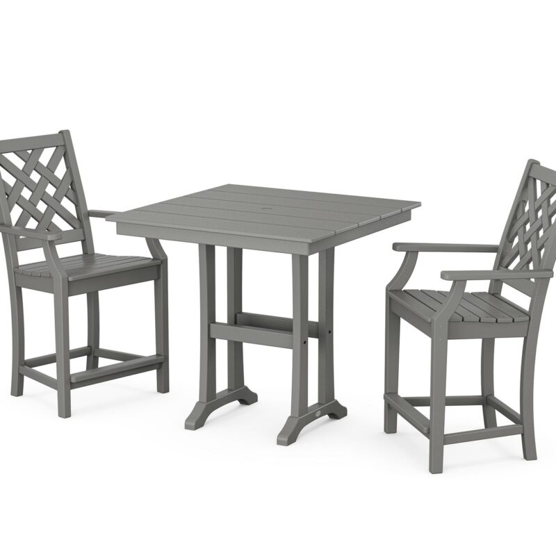 POLYWOOD Wovendale 3-Piece Farmhouse Counter Set with Trestle Legs