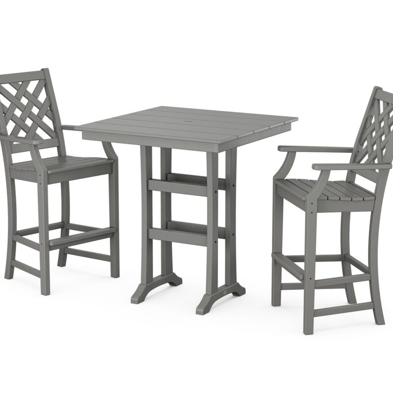 POLYWOOD Wovendale 3-Piece Farmhouse Bar Set with Trestle Legs