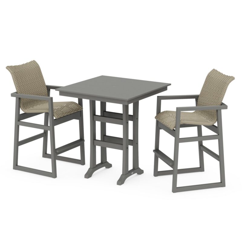 POLYWOOD EDGE Woven 3-Piece Farmhouse Bar Set with Trestle Legs
