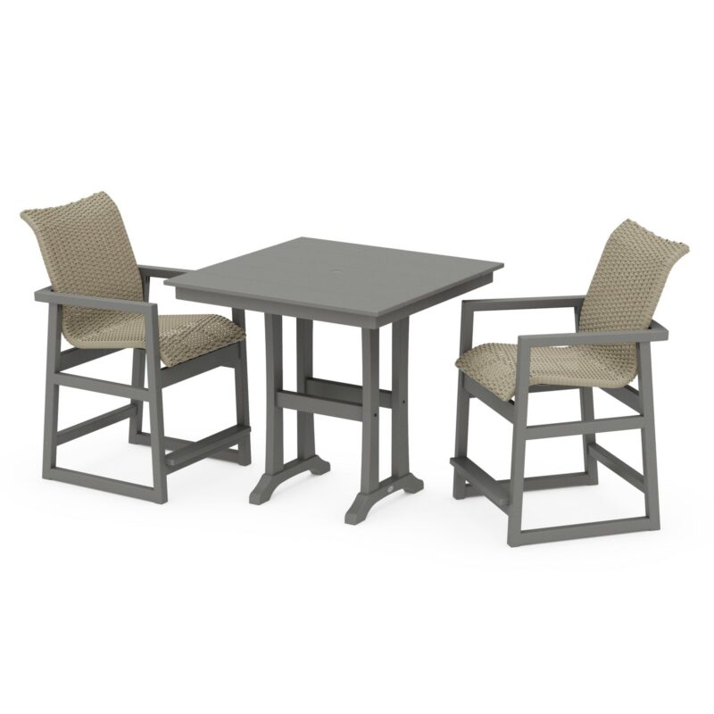 POLYWOOD EDGE Woven 3-Piece Farmhouse Counter Set with Trestle Legs