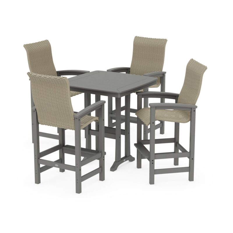 POLYWOOD Coastal Woven High-Back 5-Piece Bar Set with Trestle Legs
