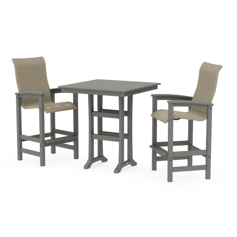 POLYWOOD Coastal Woven High-Back 3-Piece Farmhouse Bar Set with Trestle Legs