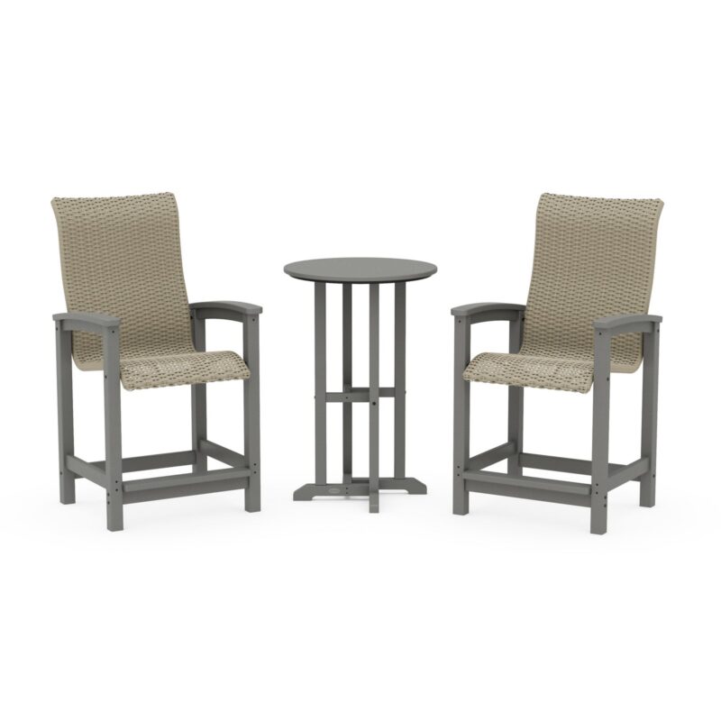 POLYWOOD Coastal Woven High-Back 3-Piece Farmhouse Counter Set