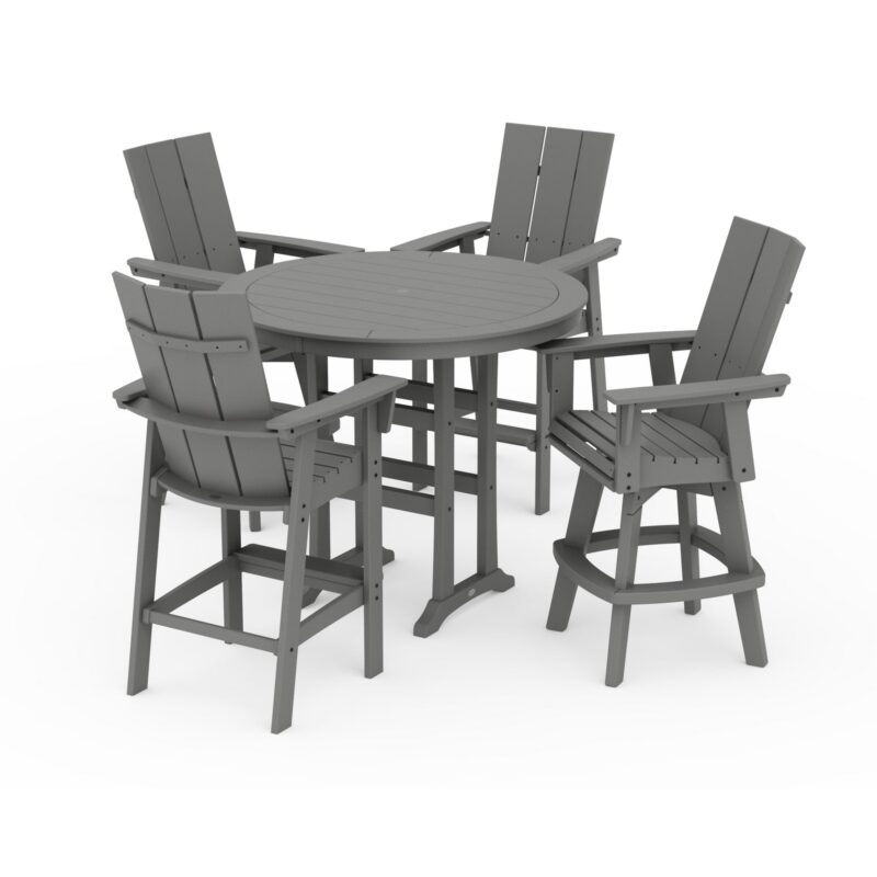 POLYWOOD Modern Adirondack 5-Piece Nautical Trestle Round Bar Set with Swivels