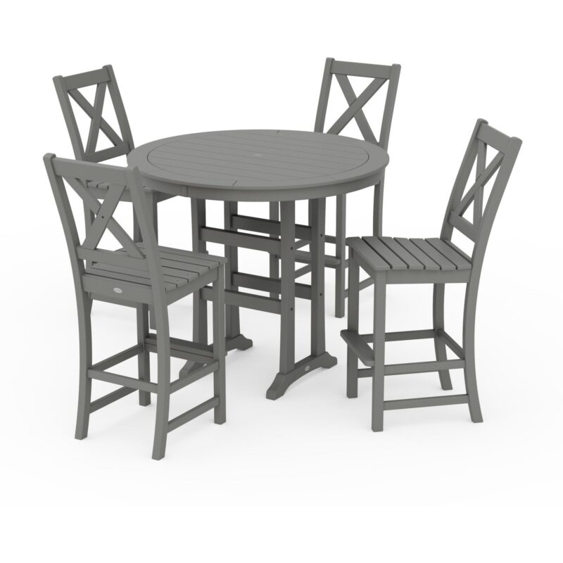 POLYWOOD Braxton 5-Piece Nautical Trestle Arm Chair Bar Set