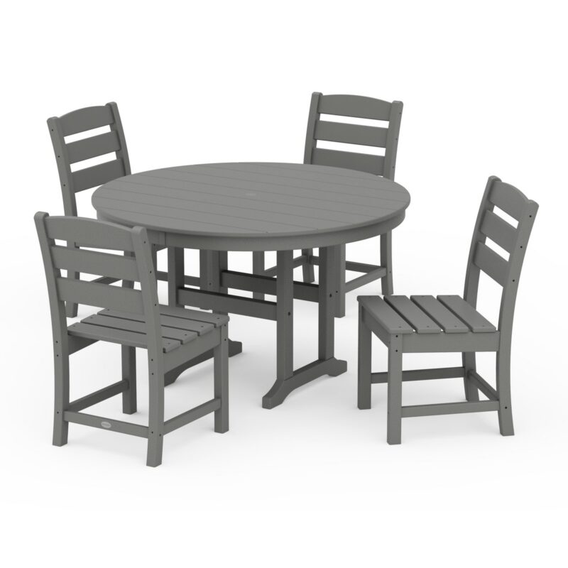 POLYWOOD Lakeside 5-Piece Round Farmhouse Side Chair Dining Set