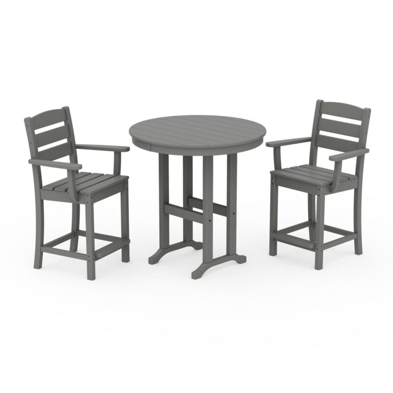 POLYWOOD Lakeside 3-Piece Round Farmhouse Arm Chair Counter Set
