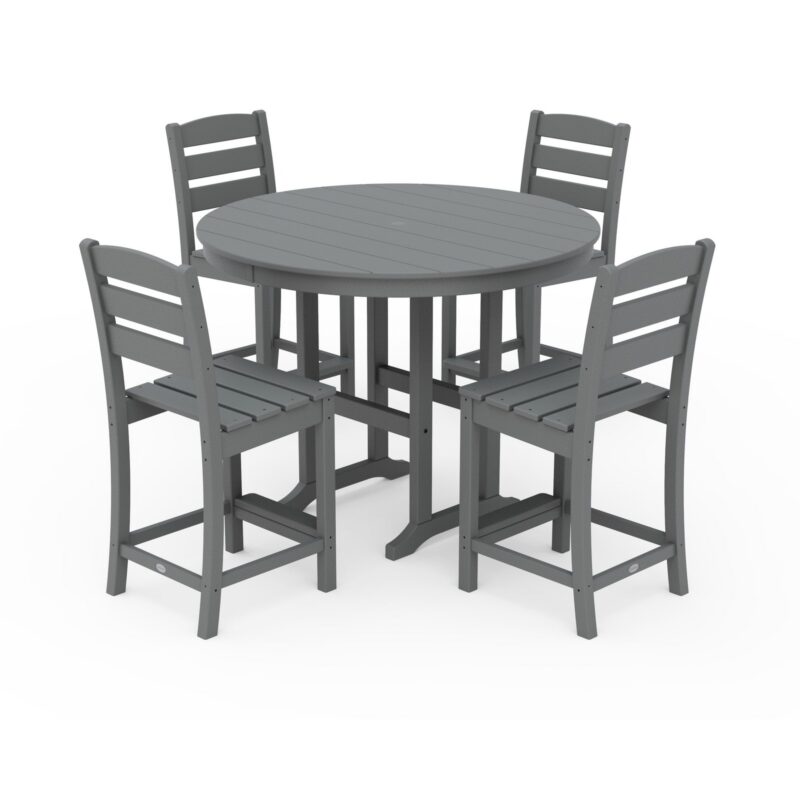 POLYWOOD Lakeside 5-Piece Farmhouse Round Side Chair Counter Set
