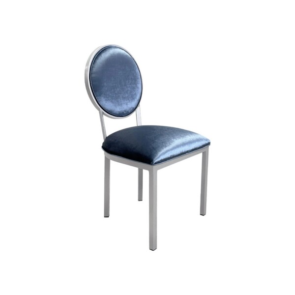 Wesley Allen Marquise dining chair in Platinum Gray with Posh Blue Velvet fabric