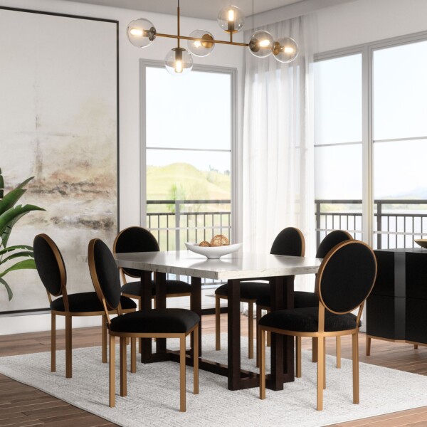Wesley Allen Marquise dining chair in Platinum Gray with Posh Blue Velvet fabric view 4