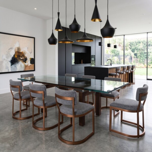 Wesley Allen Olin dining chairs in Hand Brushed Copper Bliss