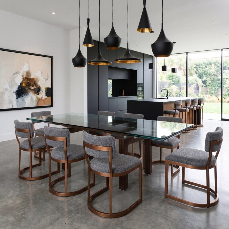 Wesley Allen Olin dining chairs in Hand Brushed Copper Bliss