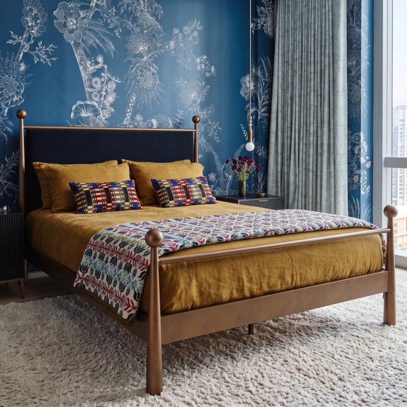 Wesley Allen Olympus iron bed in a bedroom setting