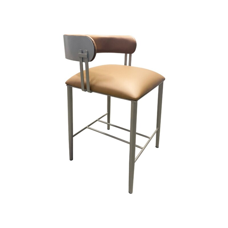 Wesley Allen Sinclair bar stool in Hand Brushed Champagne with Dillon Luggage vinyl